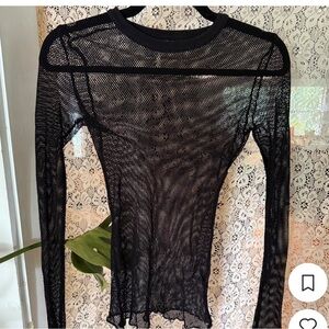 Out From Under Black Fishnet Stretch Longsleeve Shirt M BNWOT Mesh Emo